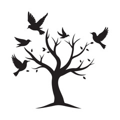 Birds Flying Over Trees And Branches