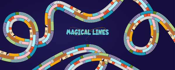 geometric background with memphis line style, geometric wave shapes, memphis wavy element, poster background material, colored lines pattern modern design