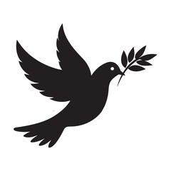 Dove Flying Gracefully With Olive Leaf
