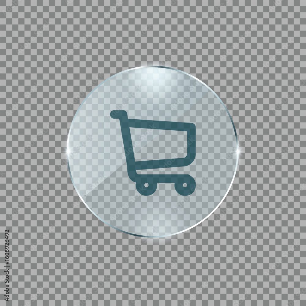 Poster shopping cart icon in metallic button design representing ecommerce online store buy now or retail p