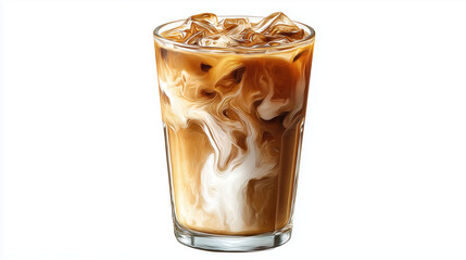 isolated transparent glass of iced coffee with milk swirl  png die-cut for advertising
