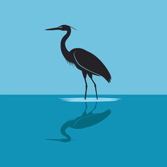 Heron Standing Still In Shallow Water