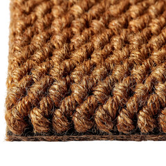 Close up texture of woven natural fiber material in a warm brown tone isolated on transparent background
