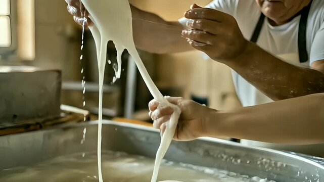 An elderly Italian cheesemaker gently lifts a ball of fresh mozzarella from a vat of whey. As the cheese stretches, a younger hand playfully tears off a soft ribbon &mdash; perhaps for tasting, or perhaps s