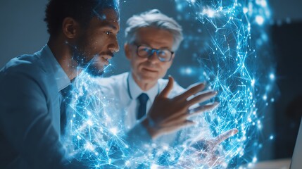 Business consultant explaining AI technology to client transformation strategy and digital innovation concept