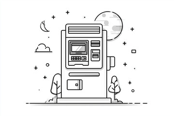 ATM Illustration Night Sky. Illustration of an ATM under a night sky. Suitable for finance, technology, or future-themed designs.