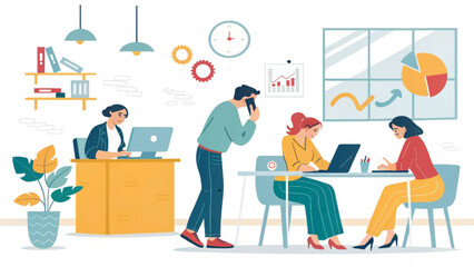 Modern office workers collaborating, perfect for business websites and presentations.