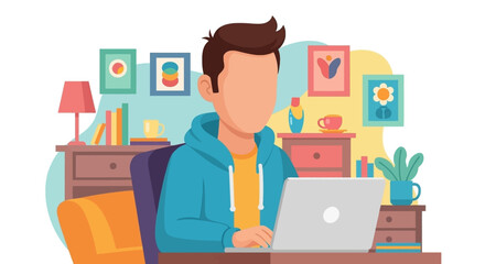 Person working on laptop at home office, perfect for website banners or blog posts about remote work.