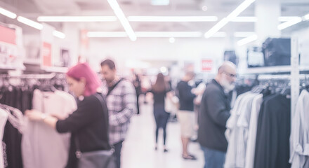 Customers browsing clothing racks in a department store.