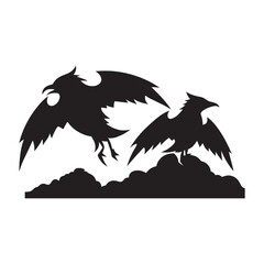 Ravens Flying Through Dark Storm Clouds