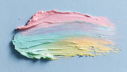 Pastel color paint brush stroke on light blue background in minimal abstract style

