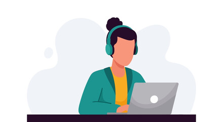 Person with headphones working on laptop, ideal for website banners or blog posts about remote work.