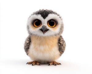 Fototapeta premium Big Eyes Animal Cartoon A cute and fluffy owl with big eyes perched and looking curiously at the camera.