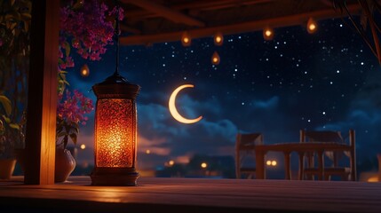 Romantic Moonlight Lantern Glow with Rustic Charm Underneath Starry Nights