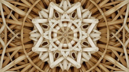 Bamboo  Mandala Inspired Geometric Pattern in Carved Wood Style, 3D Layered Art, natural color