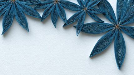 Minimal Botanical Frame with Blue Leaves, Nature-Inspired Background for Text or Branding, 3D embroidered design