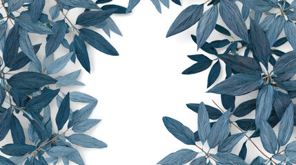 Minimal Botanical Frame with Blue Leaves, Nature-Inspired Background for Text or Branding, 3D embroidered design