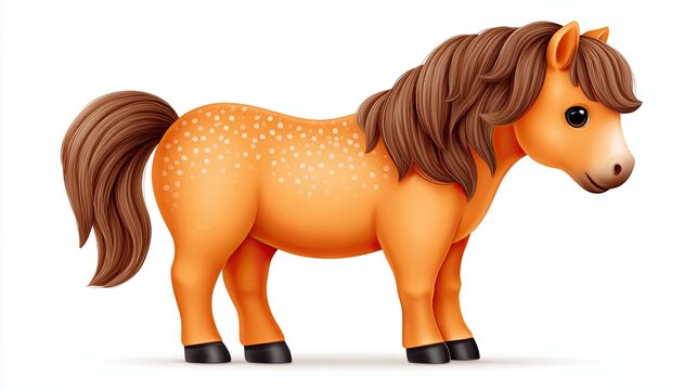 Big Eyes Animal Cartoon Cute cartoon pony with fluffy mane and vibrant orange coat stands cheerfully.