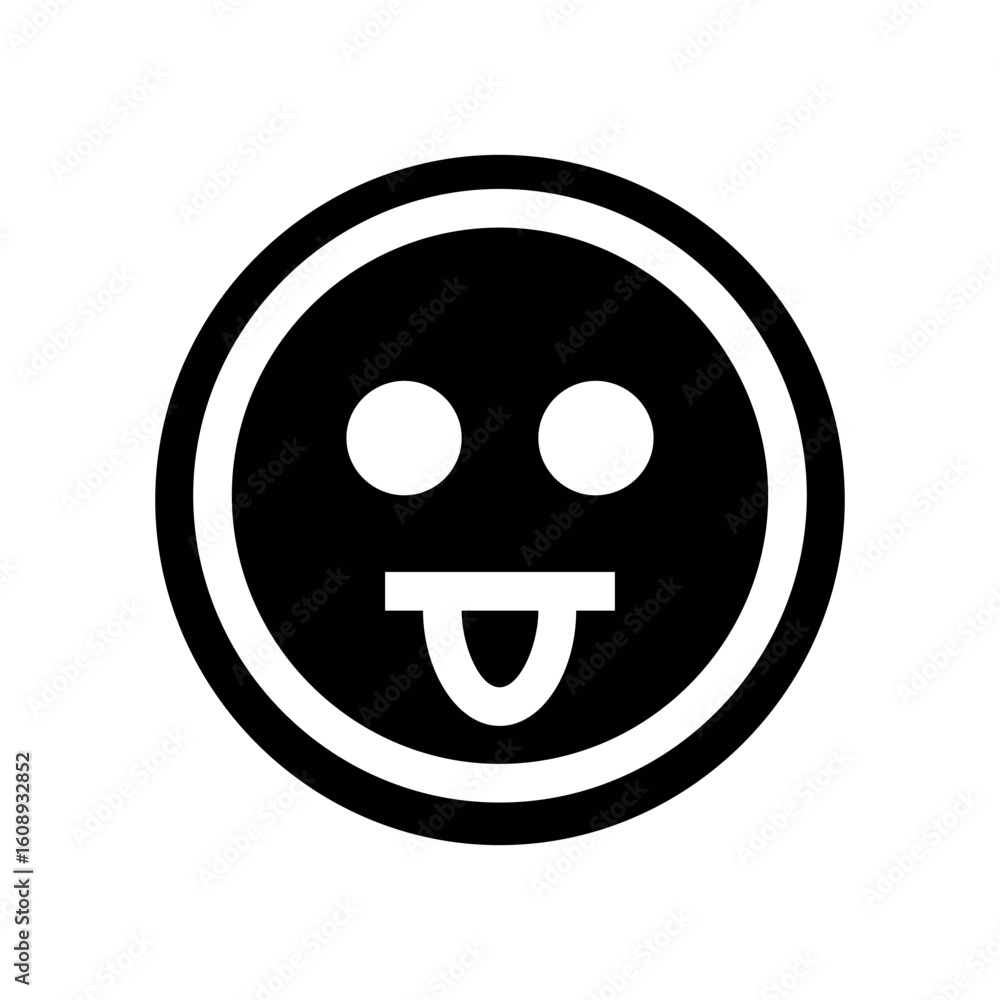 Aufkleber simple black and white emoji icon with a tongue sticking out inside a circular border design element
