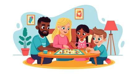 Happy family playing board game together at home. Perfect for family blogs, websites, and children's books.