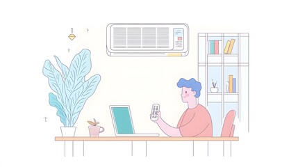 A person is working in an air-conditioned room.