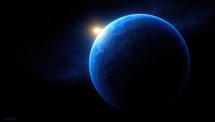 Obraz premium Blue planet bathed in sunrise, vast space