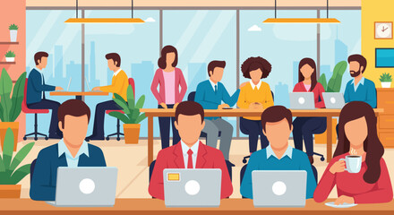 Diverse team of professionals working collaboratively in a modern office setting. Ideal for website banners, presentations, and marketing materials.