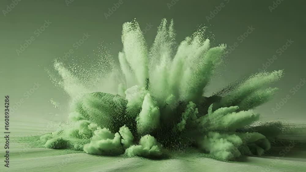 Poster explosive green cloud: witness the dynamic energy as a vibrant cloud of green dust bursts outwards, 