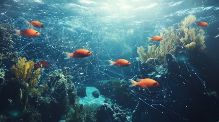 Fototapeta premium underwater network of connected fish