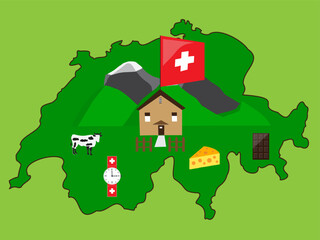 switzerland national symbols on map contour