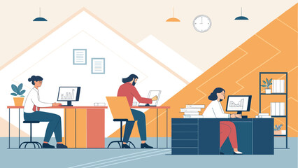 Modern office workers collaborating on projects, ideal for business websites or brochures.