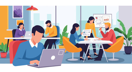 Modern Office Workers Collaborating: Illustration for Business Websites and Brochures