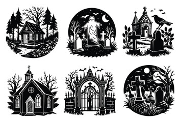 A vintage vector illustration set of grunge Halloween symbols and autumn icons, perfect for a spooky holiday design collection