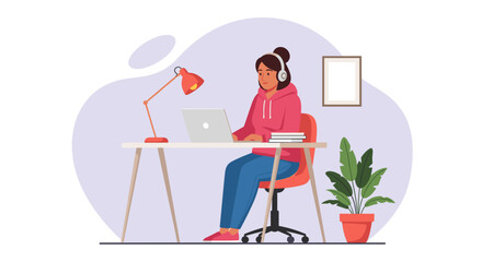 Woman working from home on laptop, perfect for remote work, online education, or freelance lifestyle blogs.