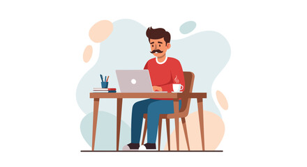 Man working on laptop at desk, perfect for website banners or blog illustrations.