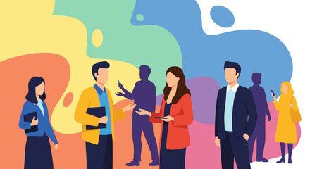 Diverse business people networking and collaborating, ideal for presentations on teamwork and communication.