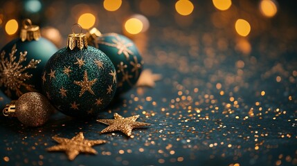 Sparkling Teal & Gold Christmas Ornaments
