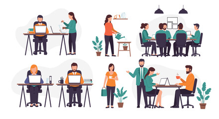 Obraz premium Diverse team of professionals working in a modern office, perfect for website banners or presentations.