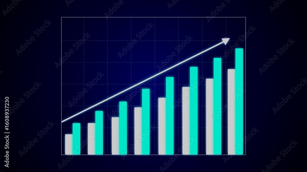 Poster rising financial performance depicted through upward trending bar graph with increasing values
