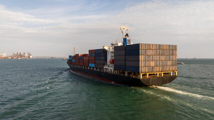 Aerial view container ship cargo freight shipping international, Global business freight shipping...