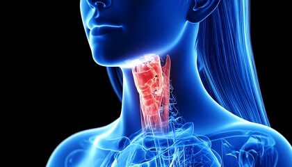 3D anatomical illustration of female throat and neck