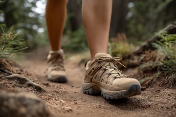 Naklejka premium Comfortable Travel Shoes Ideal for Hiking on a Forest Trail