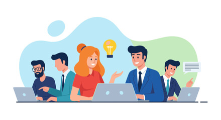 Diverse team brainstorming ideas, perfect for illustrating teamwork and collaboration on websites and marketing materials.