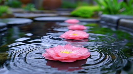 Pink Flowers Floating on Water