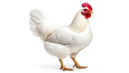 Fototapeta premium A full-body shot of a white chicken against a white background