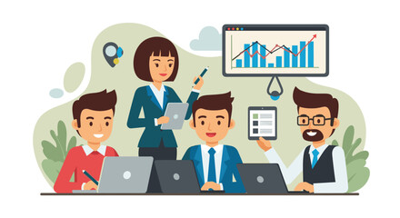 Business team collaborating on project, perfect for website landing pages or presentations.