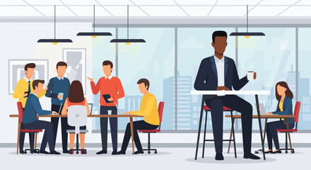 Diverse team collaborating in a modern office, perfect for illustrating teamwork and business success.