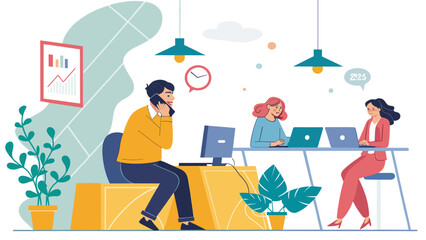 Modern office workers collaborating, perfect for business websites and brochures.