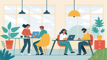Diverse team collaborating in a modern, bright office. Ideal for websites, presentations, and marketing materials showcasing teamwork and innovation.