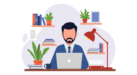 Man working on laptop at home office, perfect for blog posts about remote work or productivity.